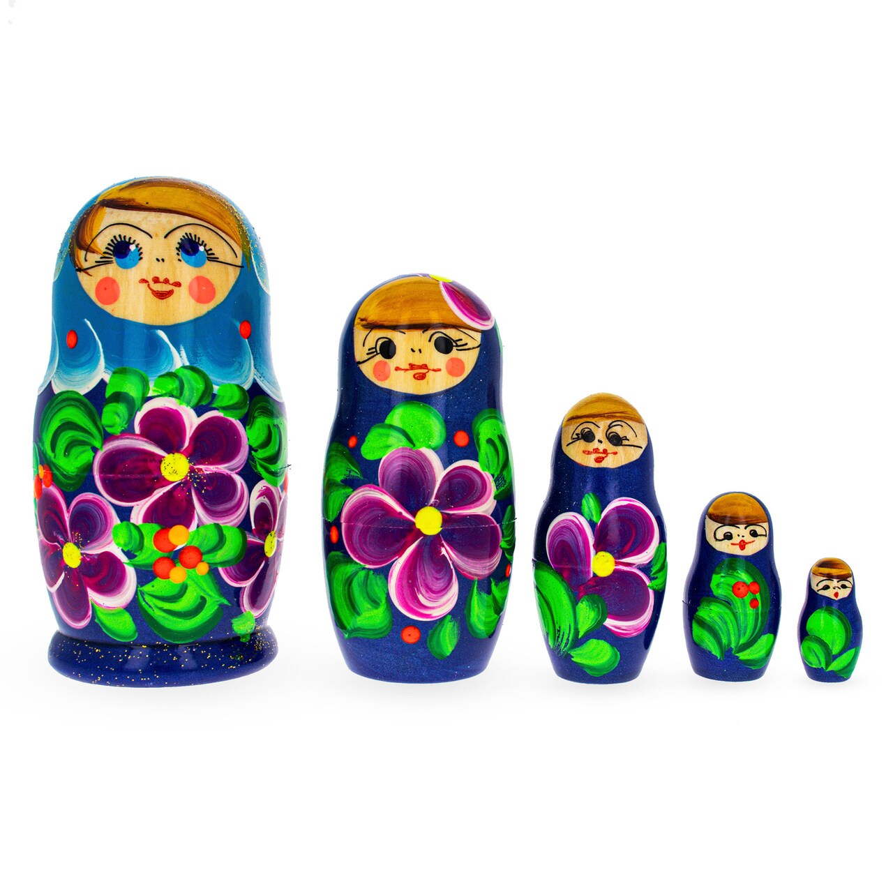 Beautiful Wooden with Light Blue Color Hood and Flowers Nesting Dolls